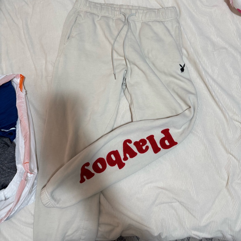 PLAYBOY Cream and Red Joggers Stylish Comfortable